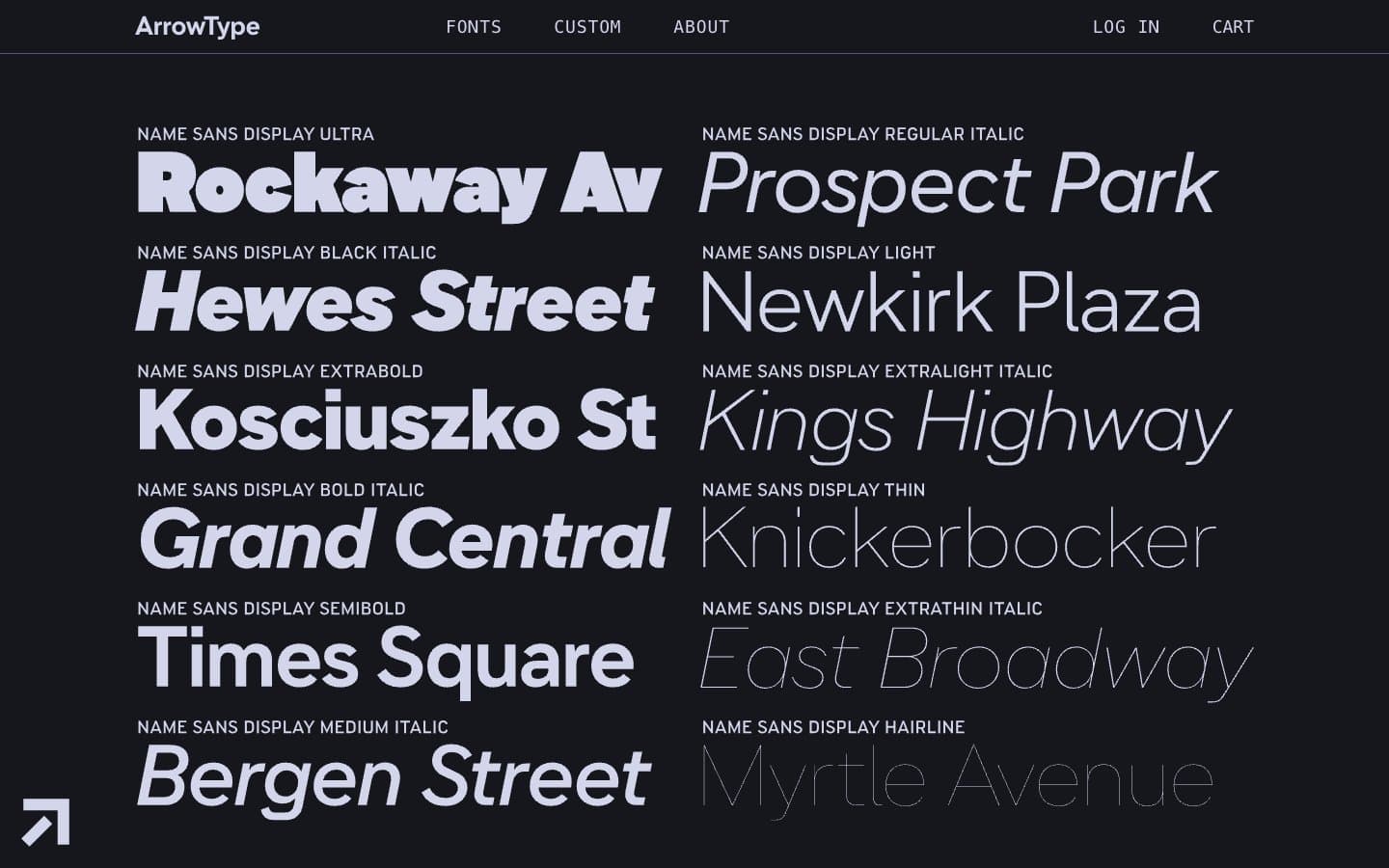 Arrow Type website screenshot